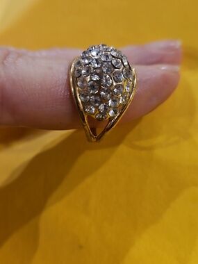 Gold-Tone Crystal Cluster Teardrop Ring